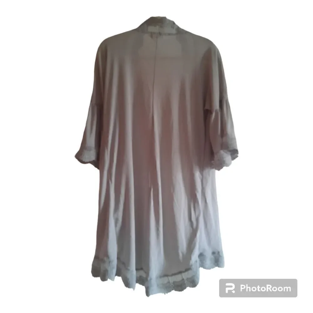 Spadehill Lace Trim Bell Sleeve Coverup Open Cardigan Robe